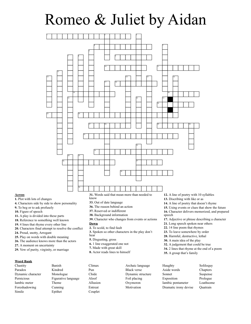 Romeo & Juliet by Aidan Crossword