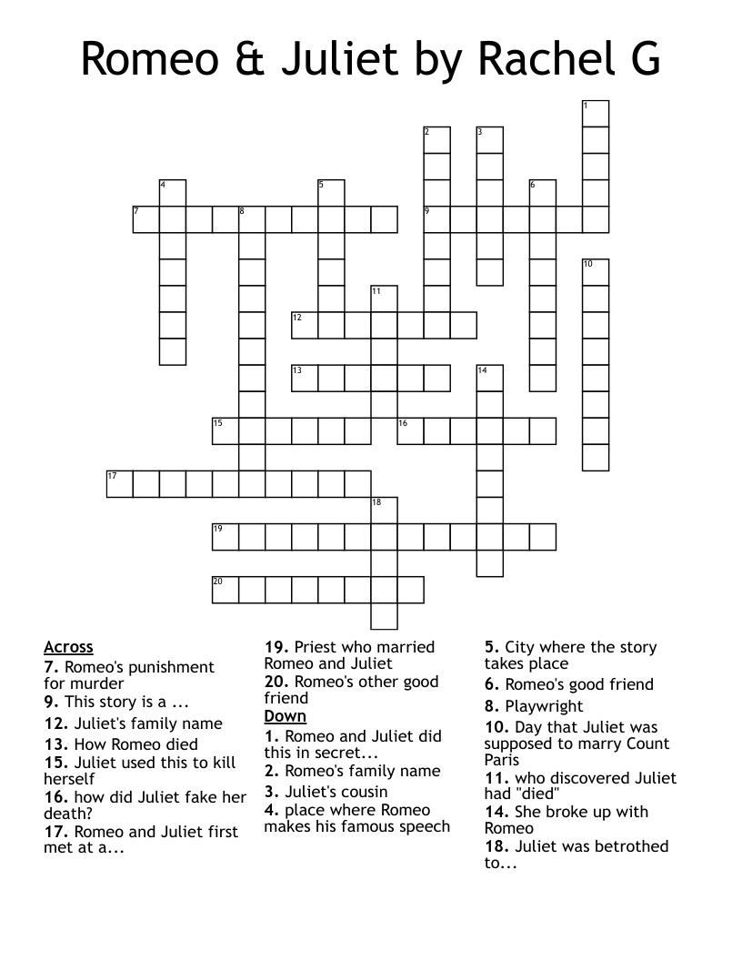Romeo & Juliet by Rachel G Crossword