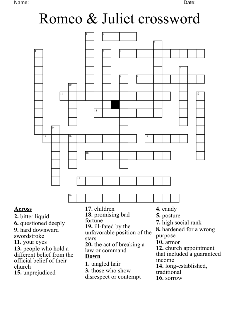Romeo & Juliet crossword