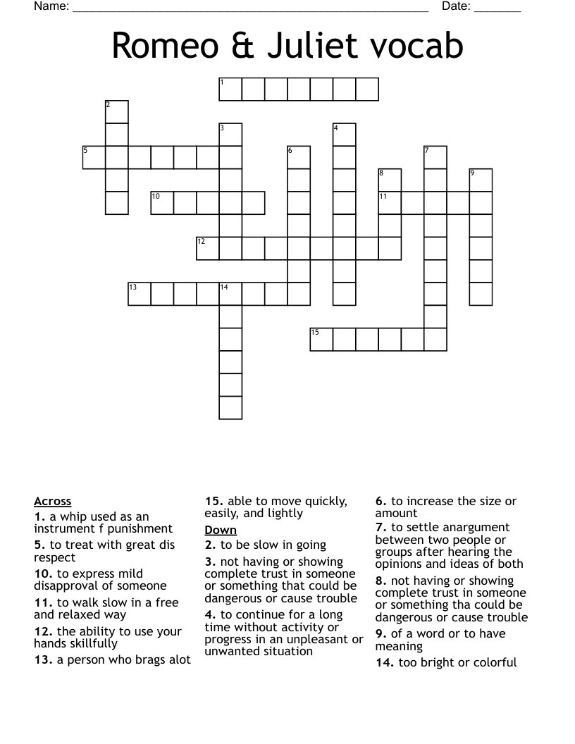 Romeo & Juliet vocab Crossword