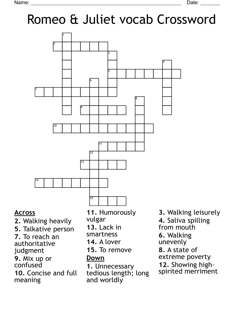 Romeo & Juliet vocab Crossword 
