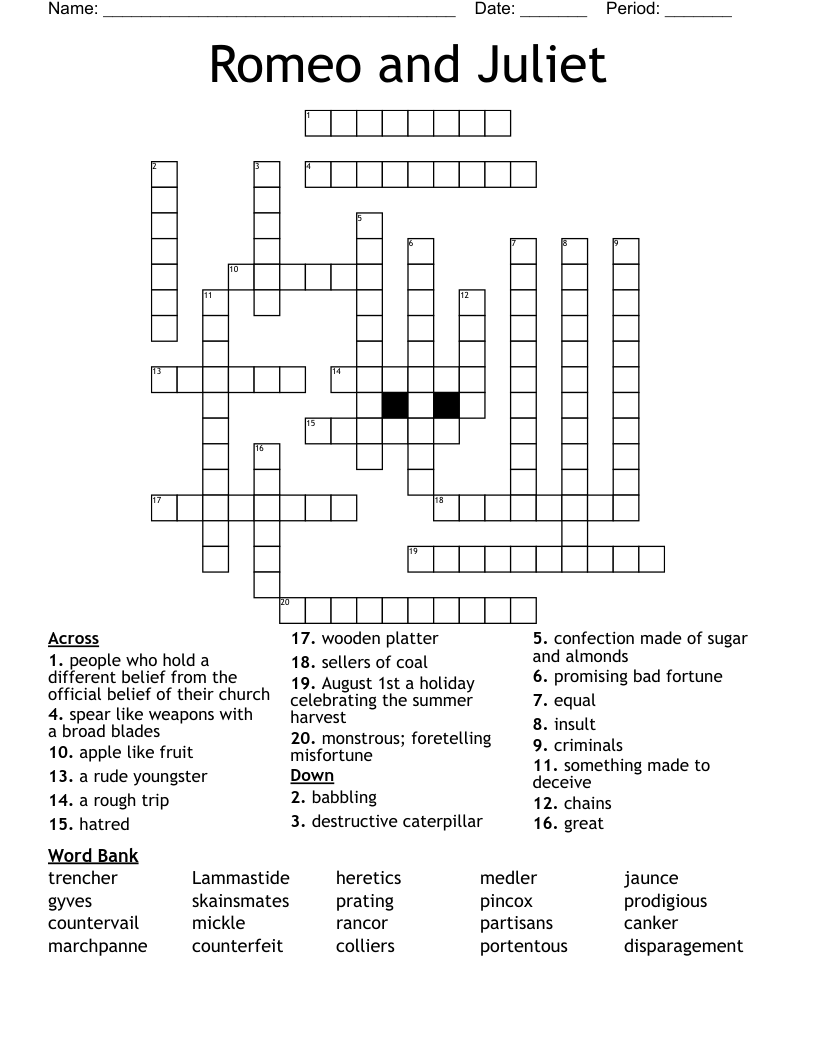 Romeo  and Juliet Crossword