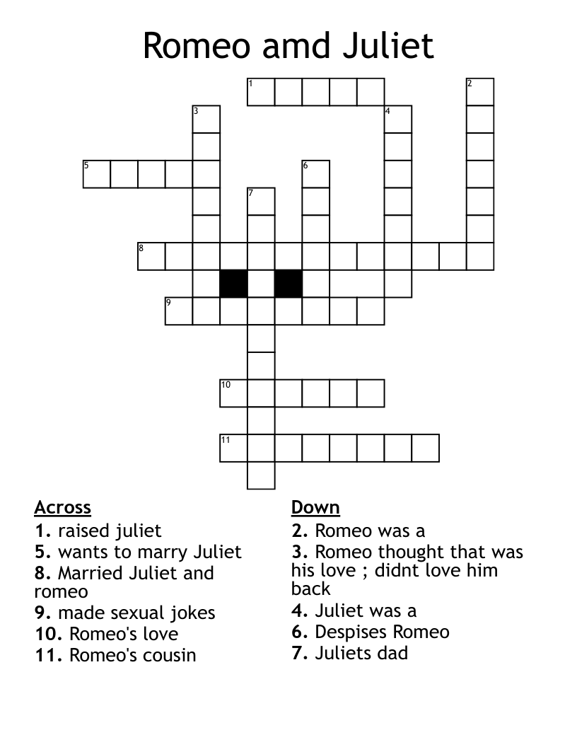 Romeo amd Juliet Crossword