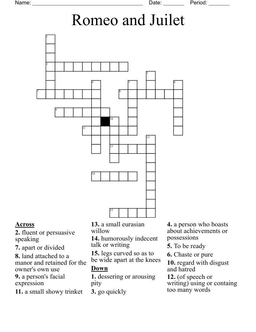 Romeo and Juilet Crossword