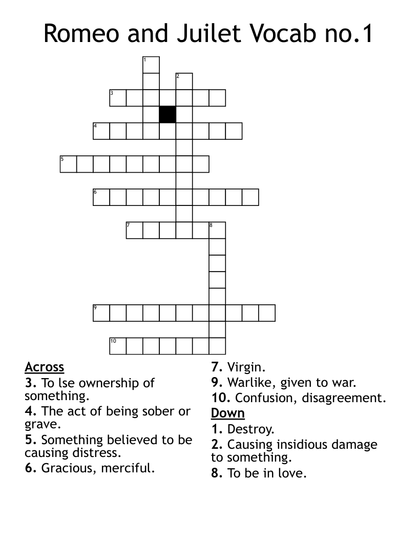 Romeo and Juilet Vocab no.1 Crossword
