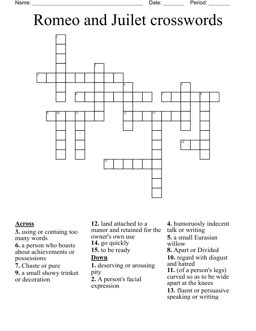 Romeo and Juilet crosswords