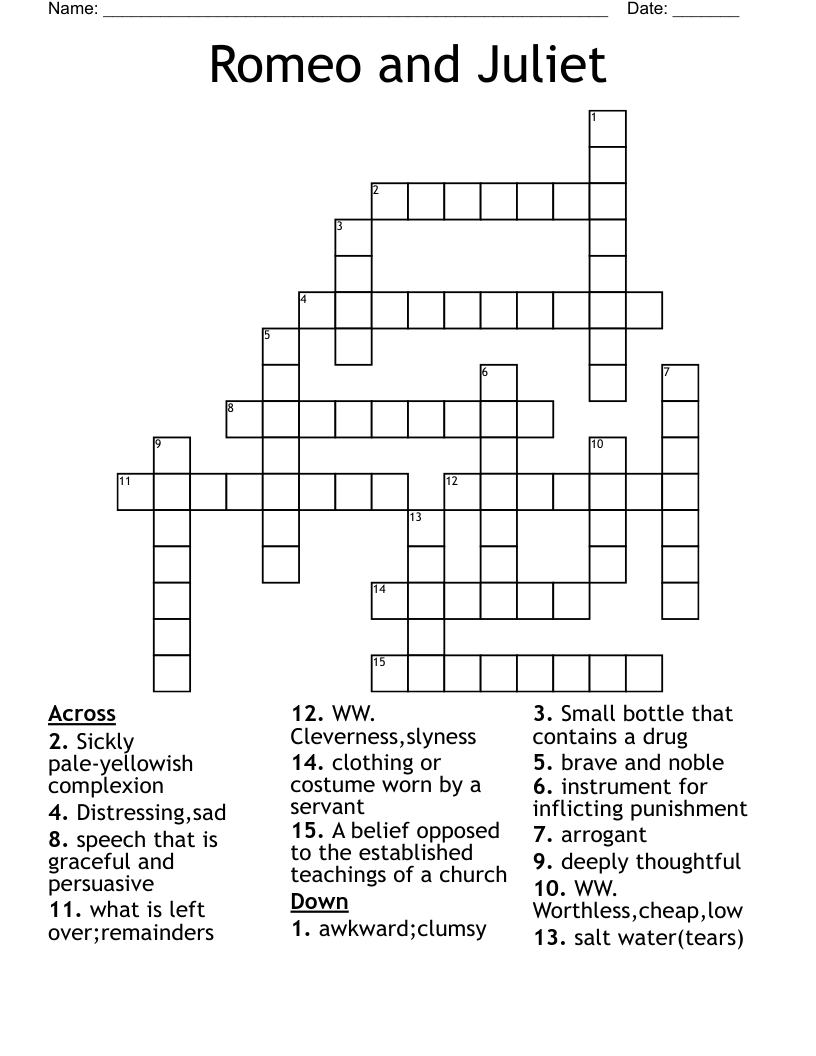 Romeo and Juliet Crossword