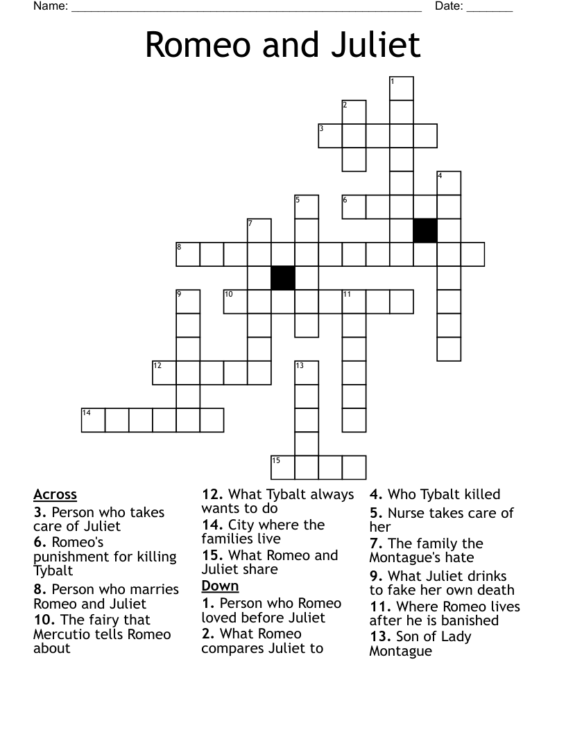 Romeo and Juliet Crossword