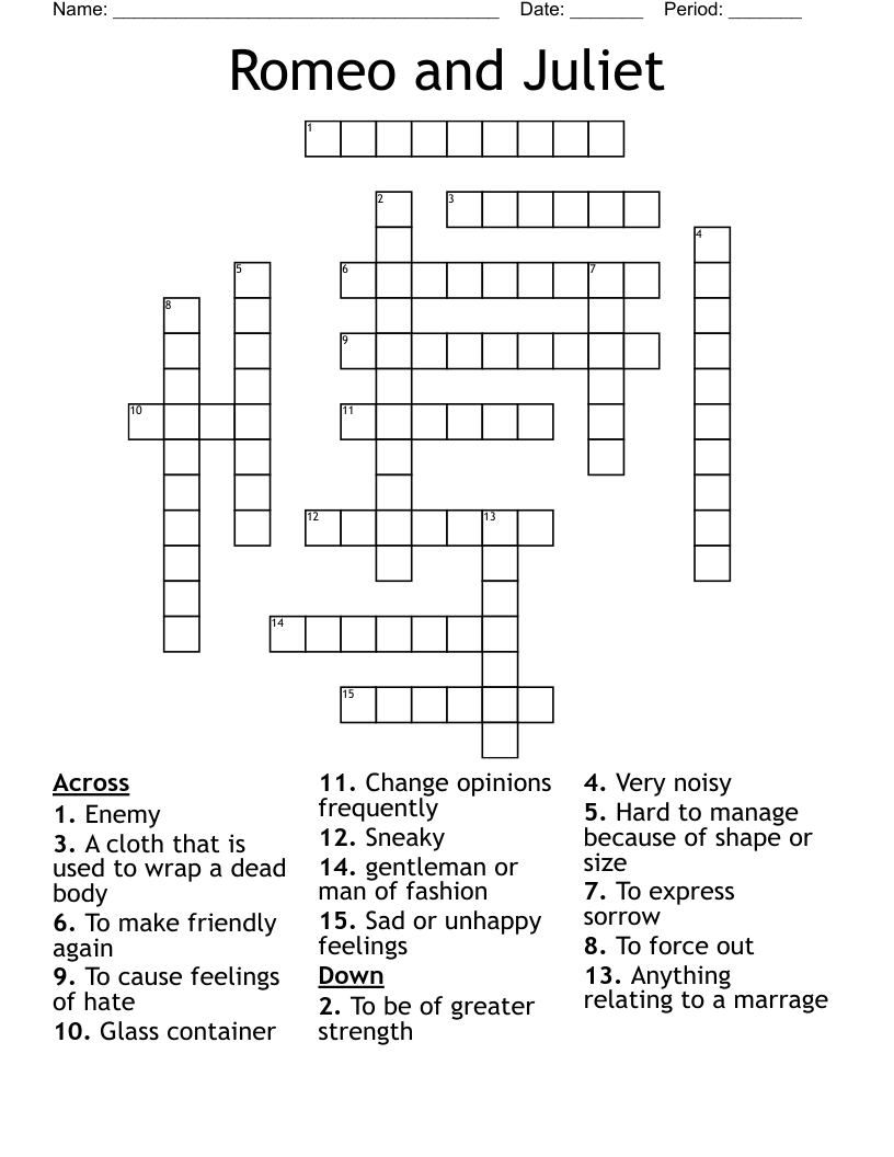 Romeo and Juliet Crossword