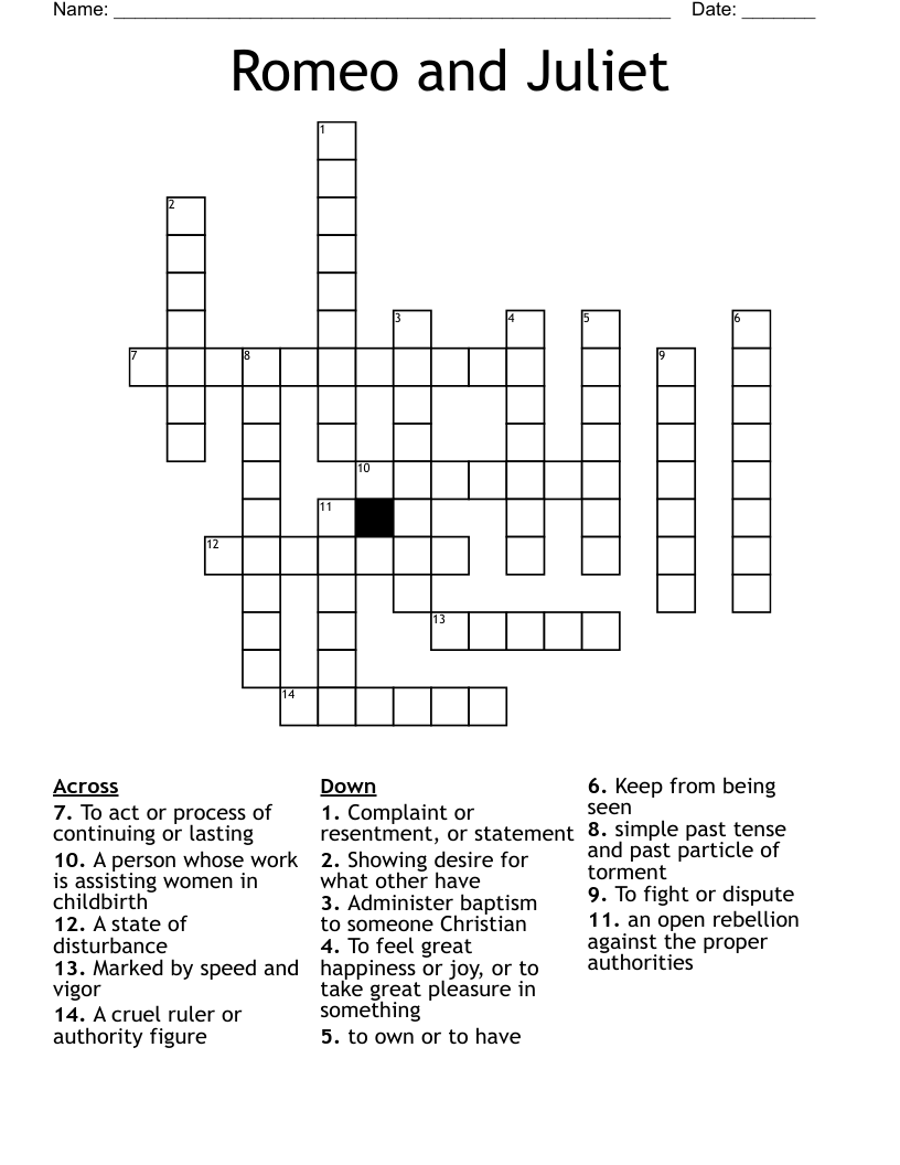 Romeo and Juliet Crossword