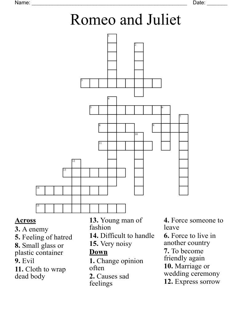 Romeo and Juliet Crossword