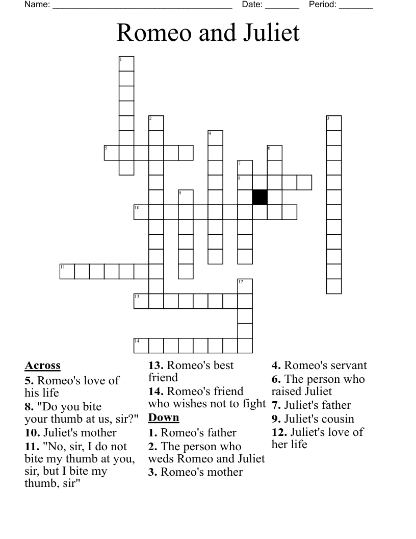 Romeo and Juliet Crossword
