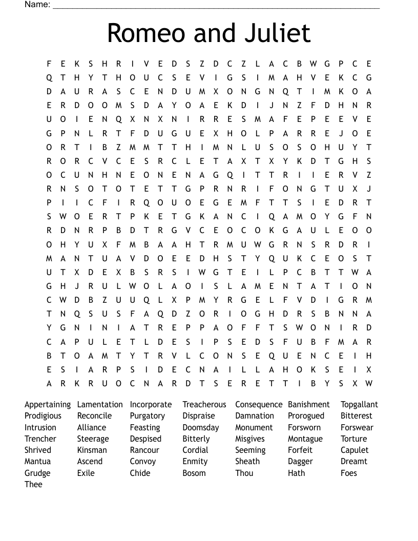 Romeo and Juliet Word Search