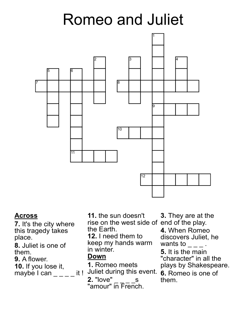 Romeo and Juliet Crossword