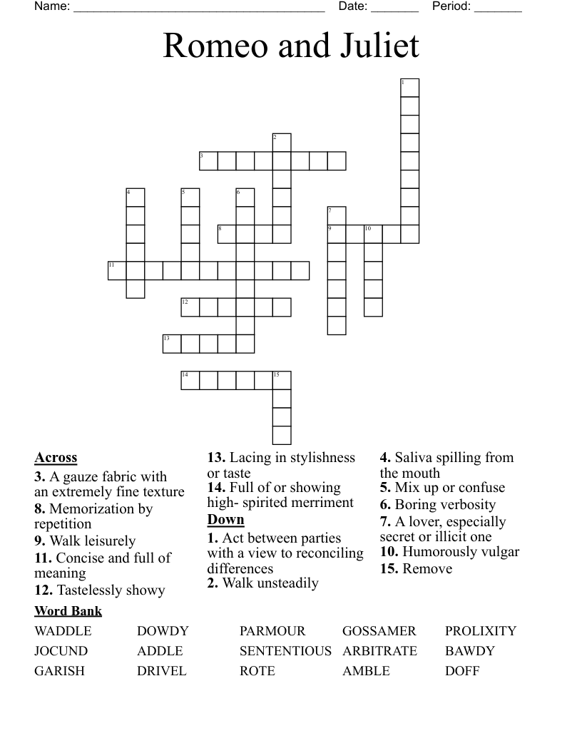 Romeo and Juliet Crossword