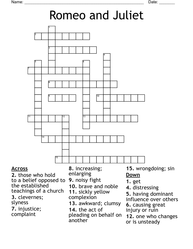 Romeo and Juliet Crossword