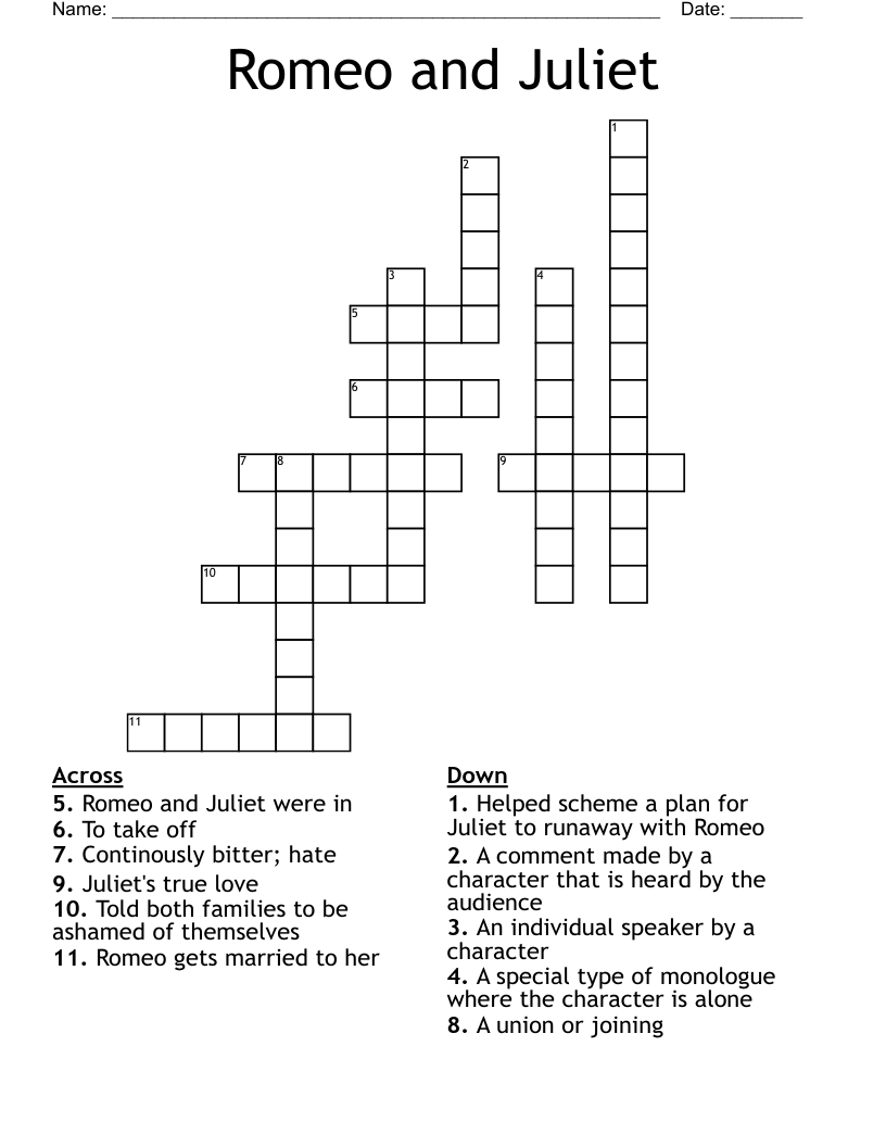 Romeo and Juliet Crossword