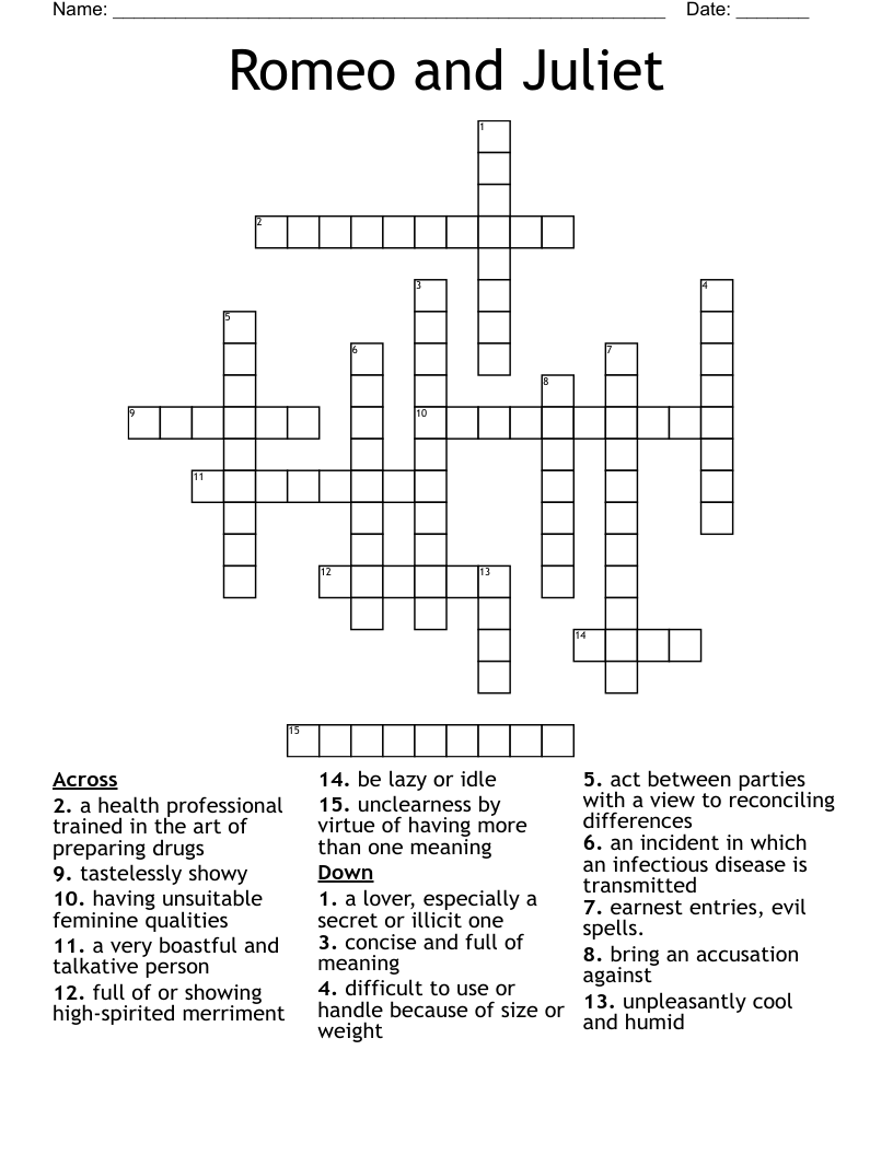 Romeo and Juliet Crossword