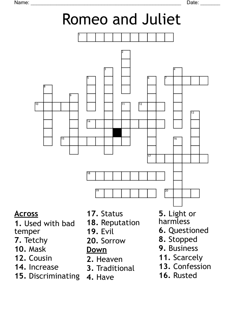 Romeo and Juliet Crossword