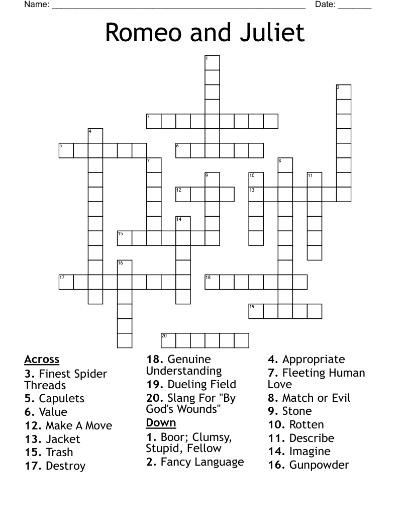 Romeo and Juliet Crossword