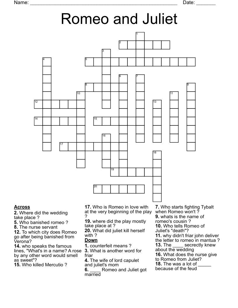 Romeo and Juliet Crossword