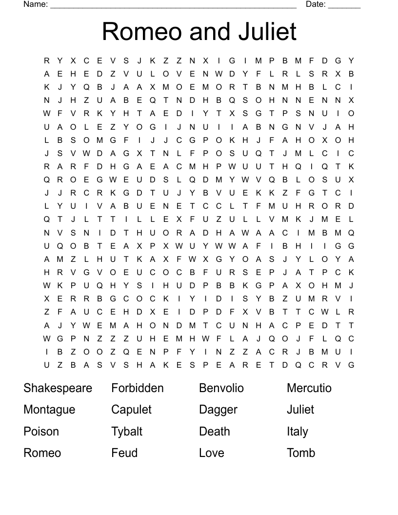Romeo and Juliet Word Search