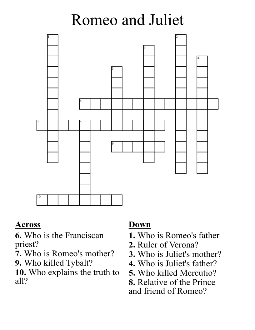 Romeo and Juliet Crossword