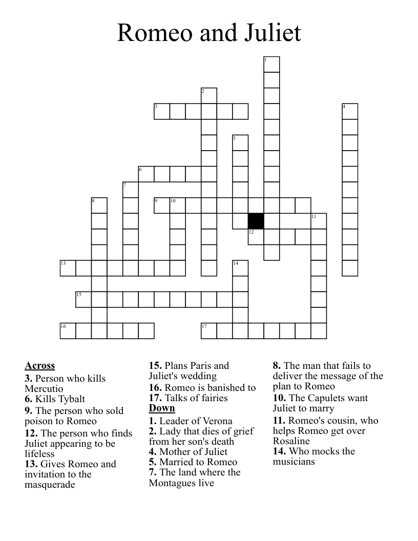 Romeo and Juliet Crossword