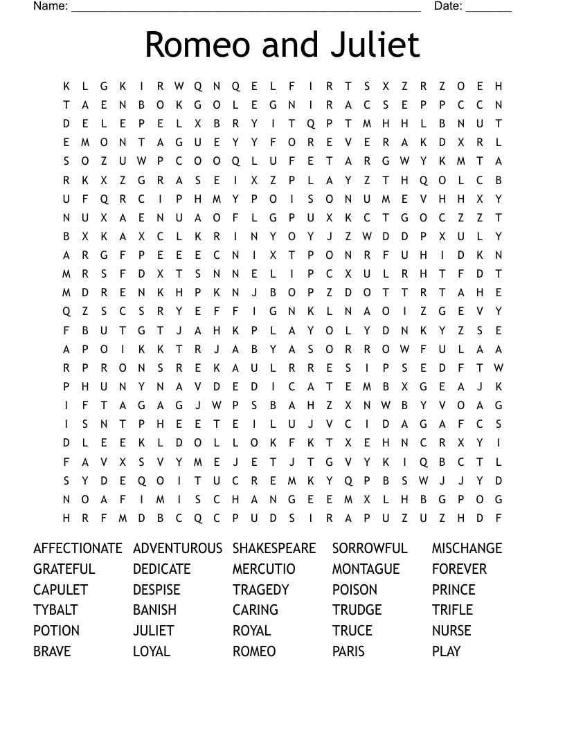 Romeo and Juliet Word Search