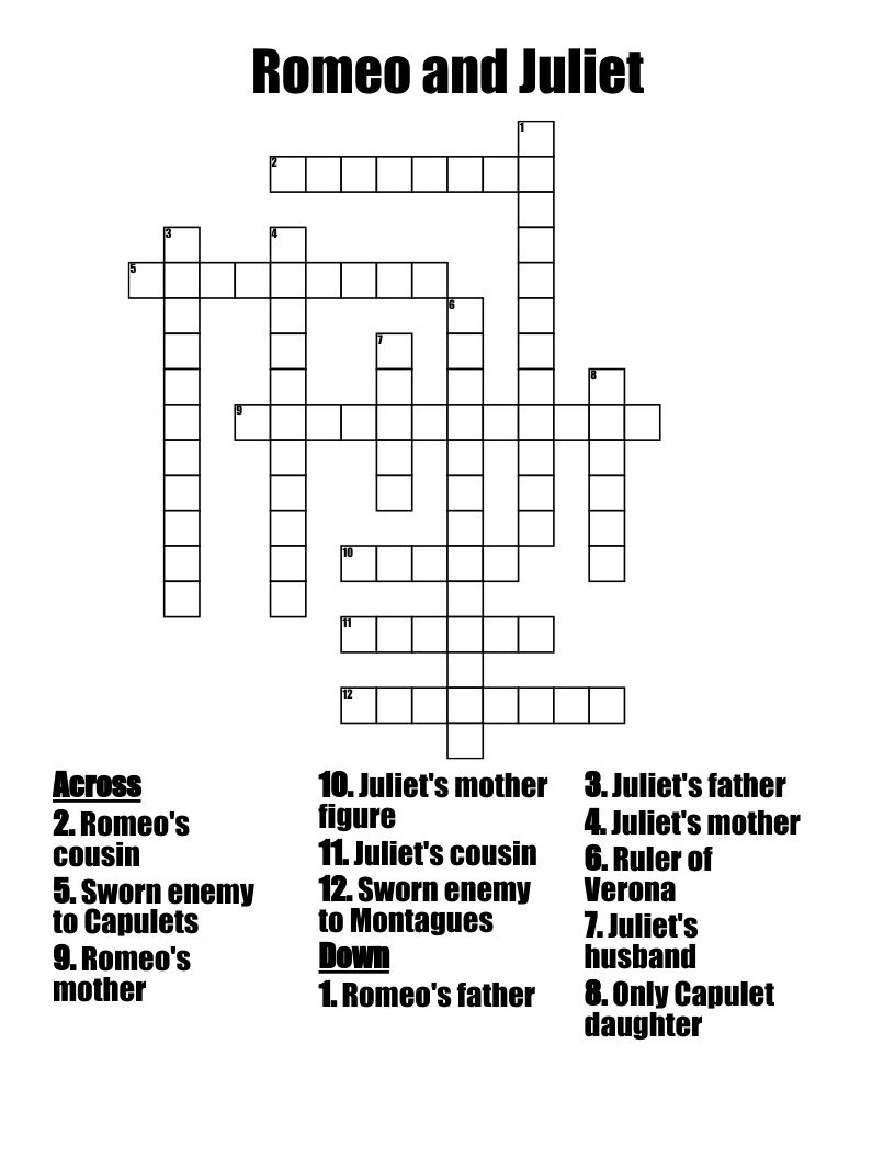 Romeo and Juliet Crossword
