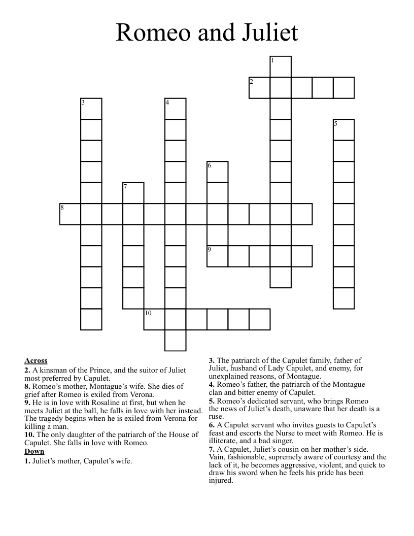 Romeo and Juliet Crossword