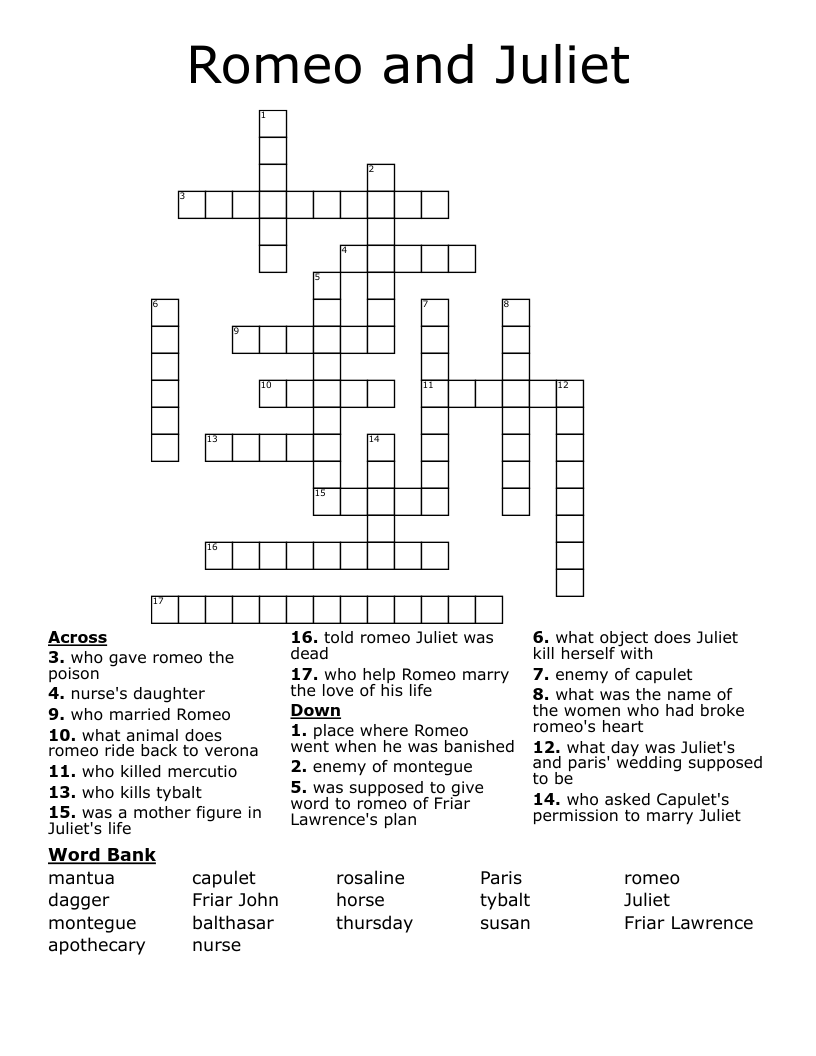 Romeo and Juliet Crossword
