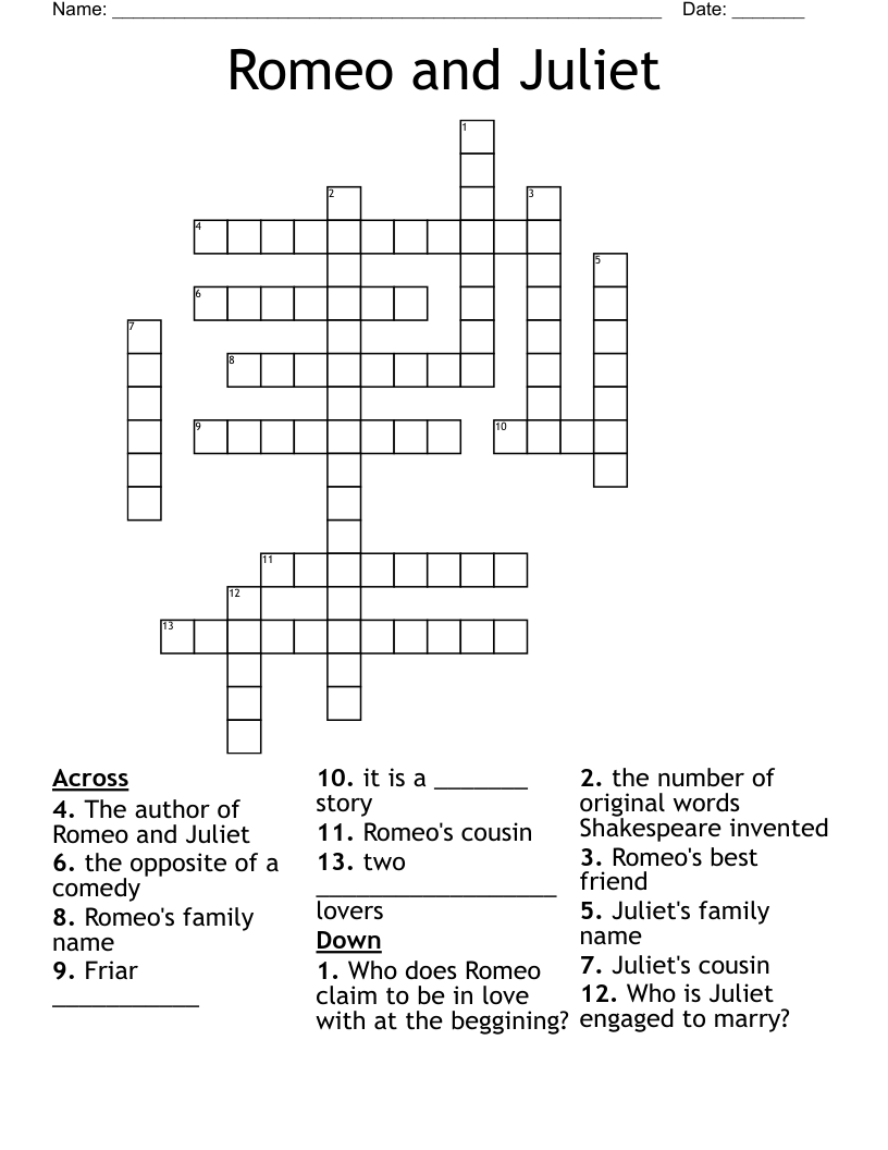 Romeo and Juliet Crossword