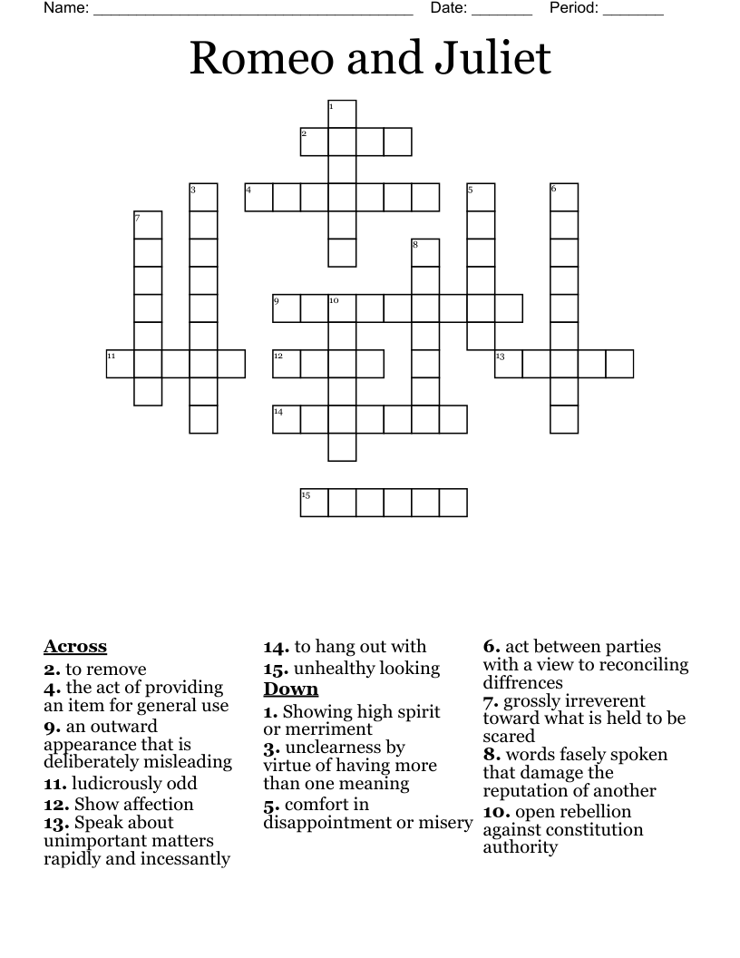 Romeo and Juliet Crossword