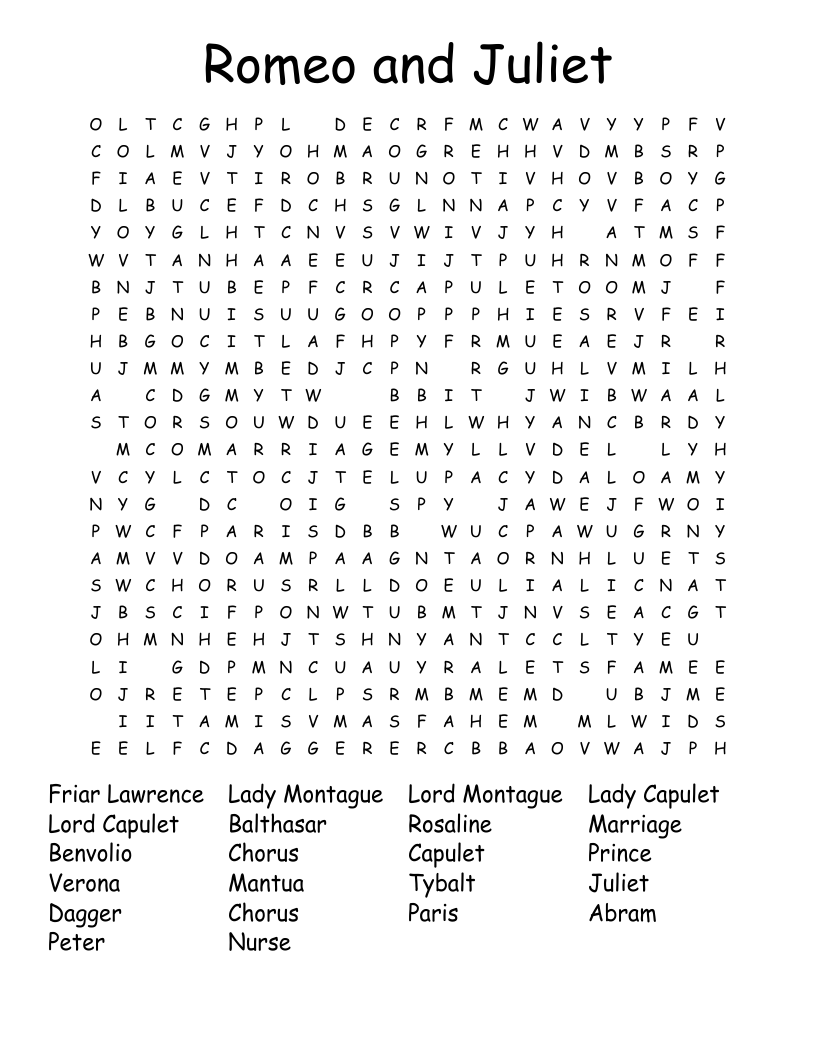 Romeo and Juliet Word Search