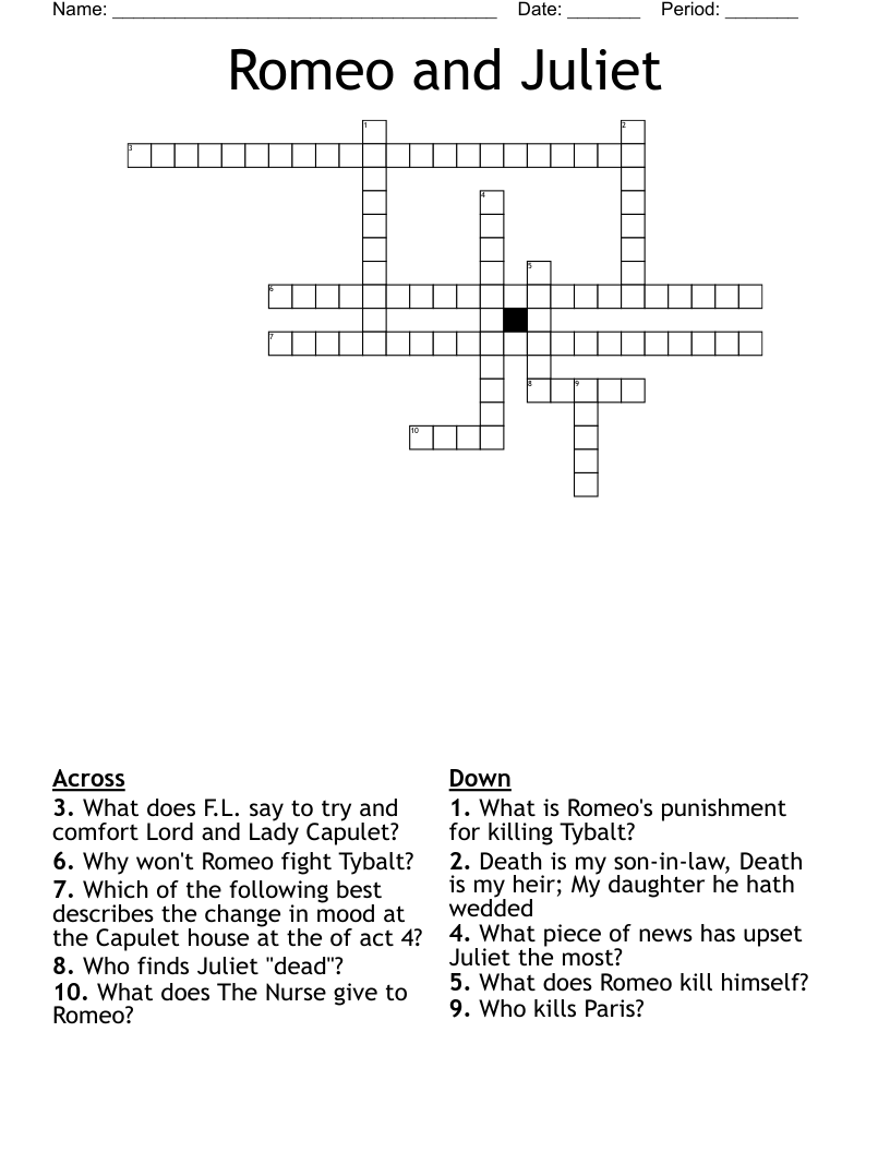 Romeo and Juliet Crossword