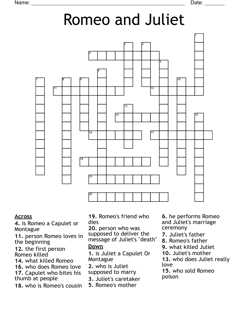 Romeo and Juliet Crossword
