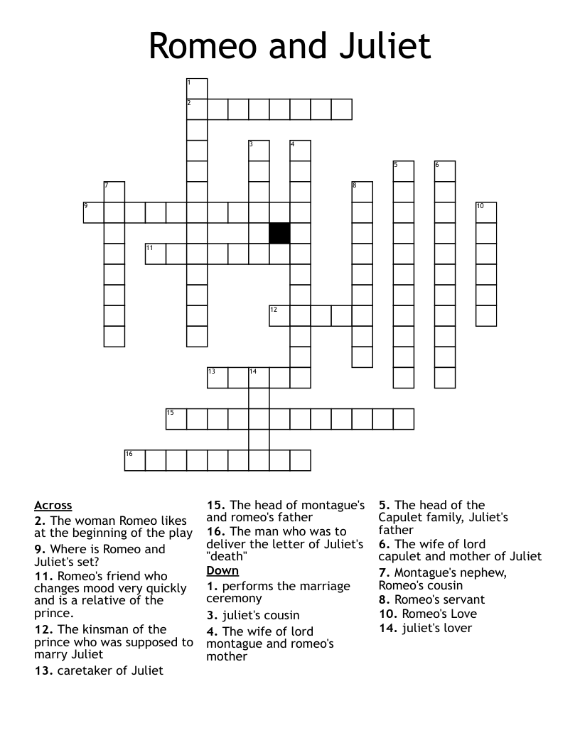 Romeo and Juliet Crossword