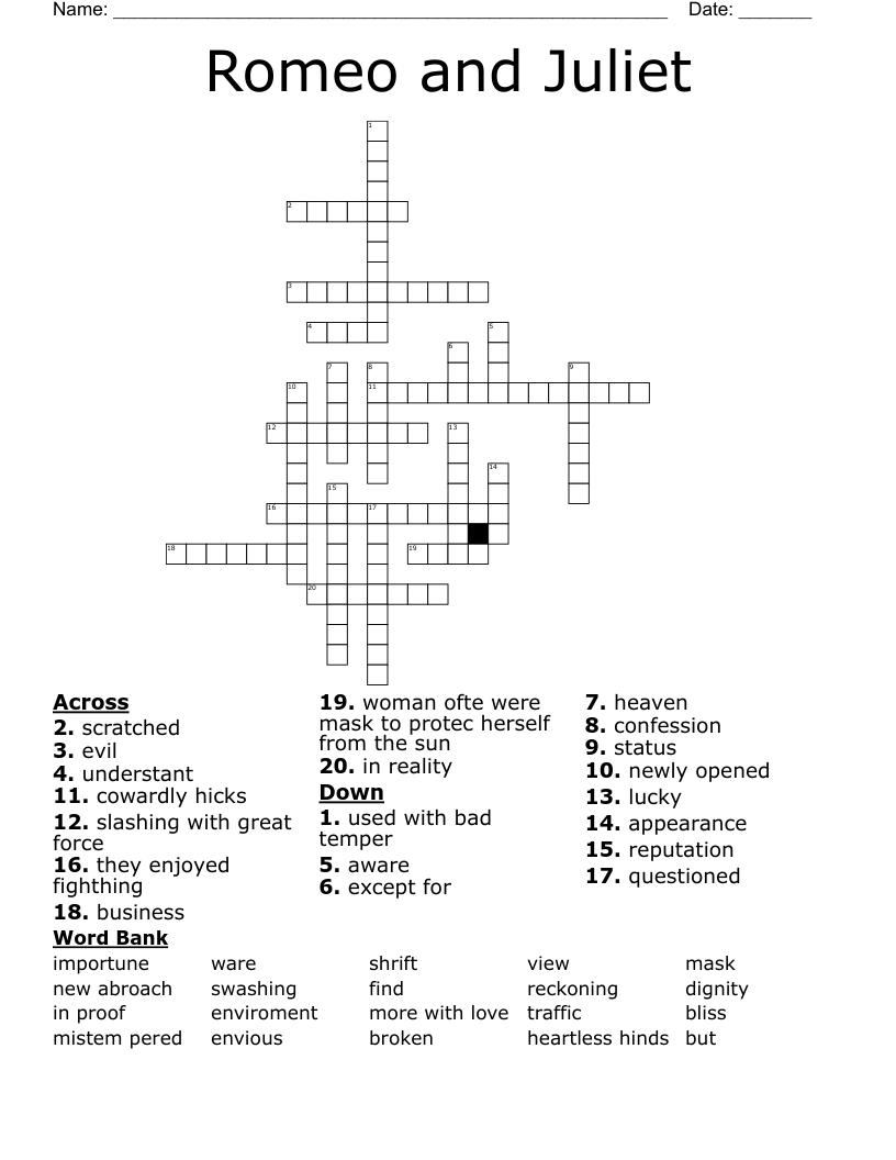 Romeo and Juliet Crossword