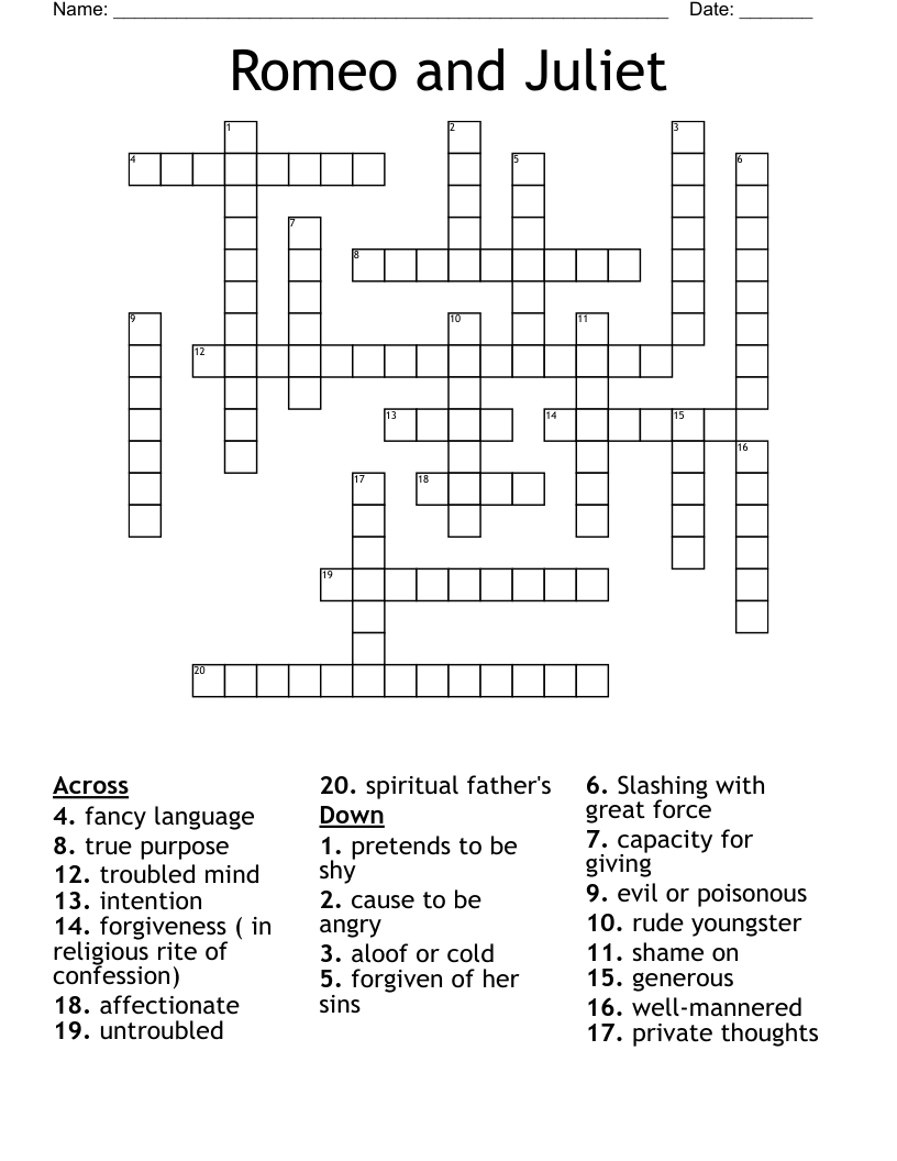 Romeo and Juliet Crossword