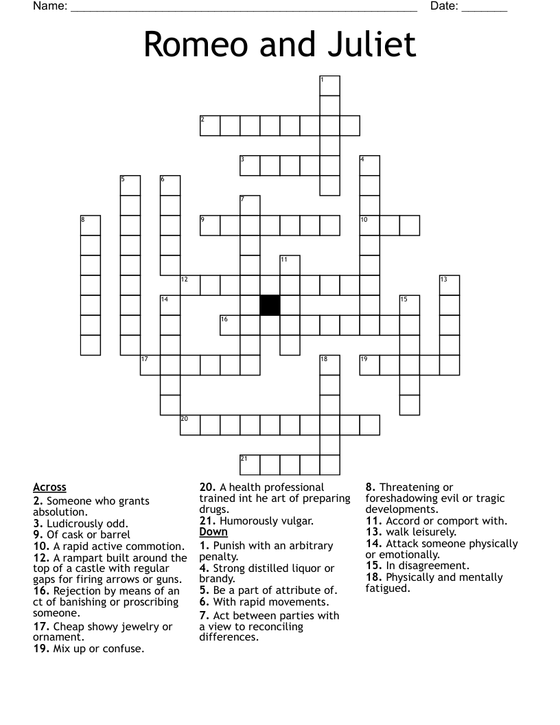 Romeo and Juliet Crossword