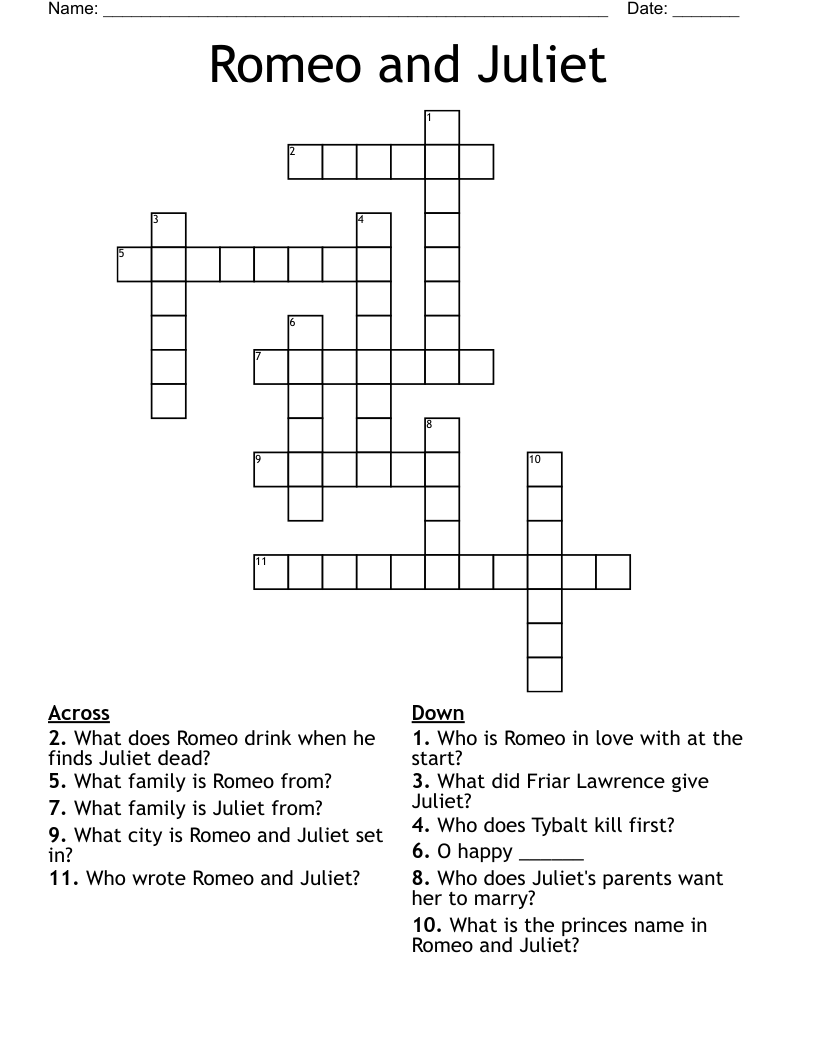 Romeo and Juliet Crossword