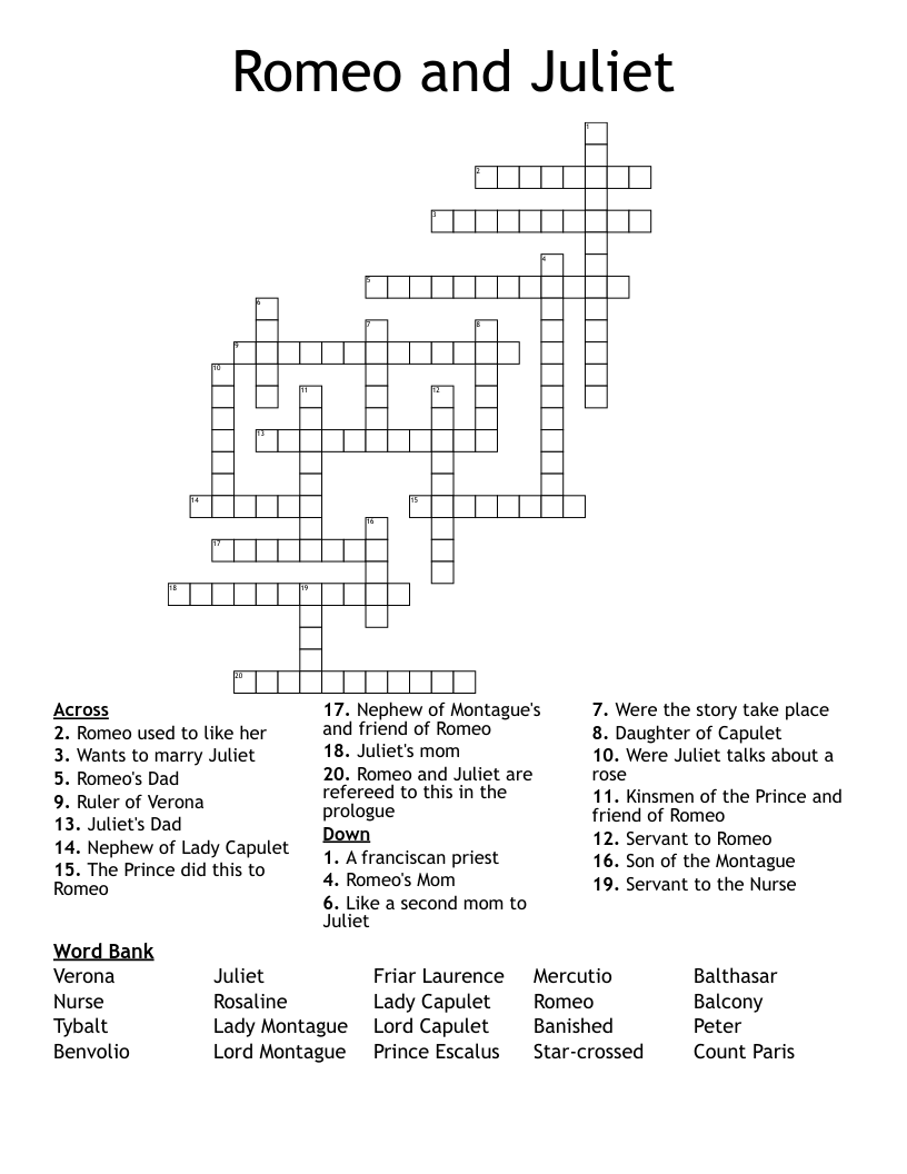 Romeo and Juliet Crossword