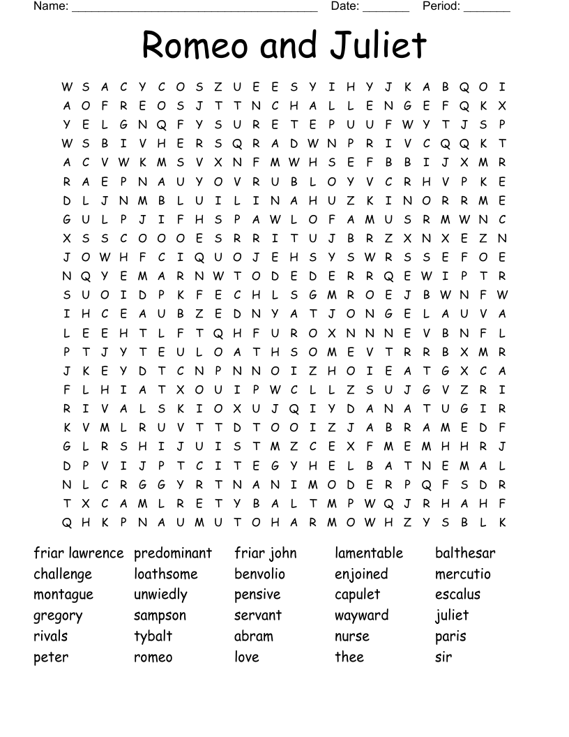 Romeo and Juliet Word Search