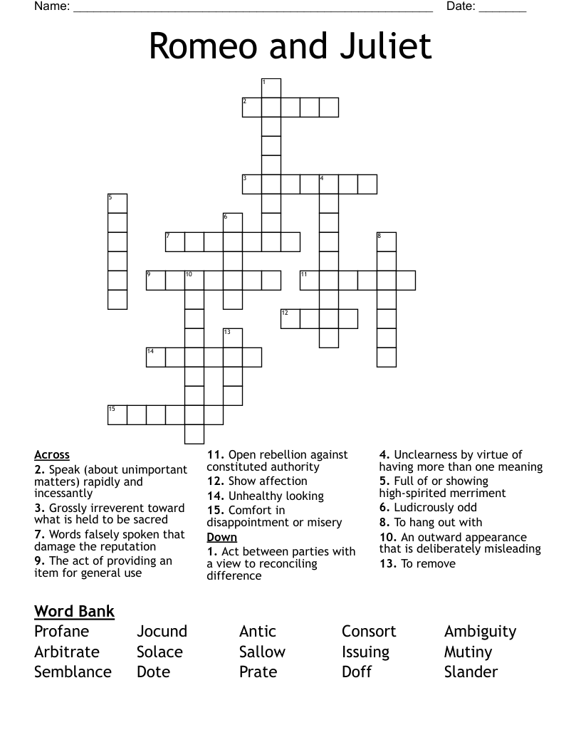 Romeo and Juliet Crossword