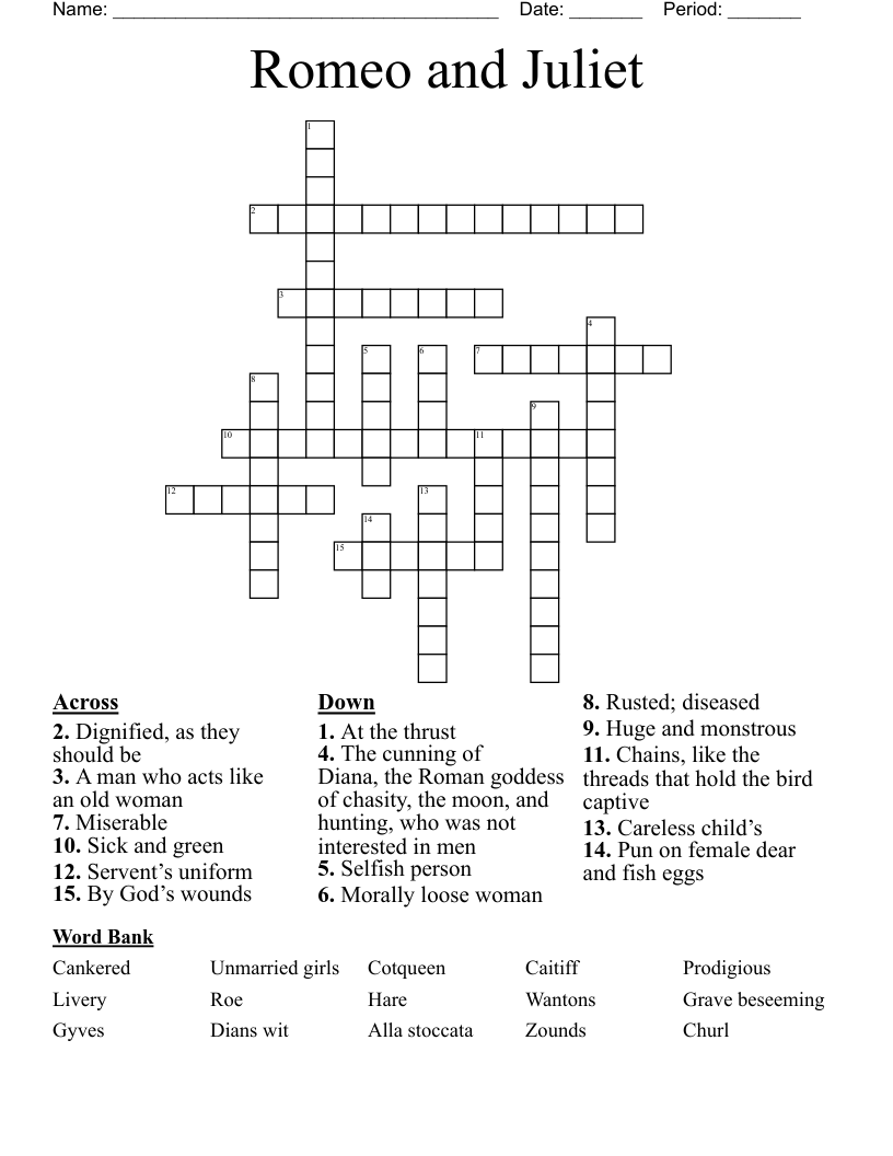 Romeo and Juliet Crossword