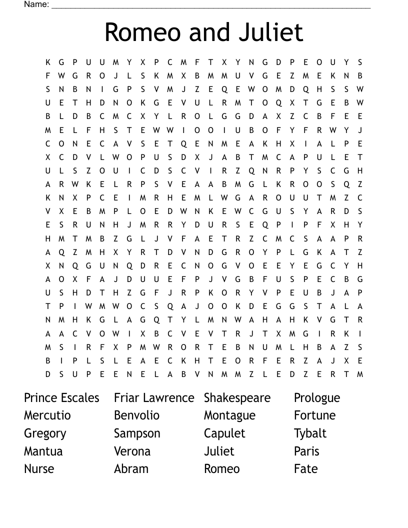 Romeo and Juliet Word Search