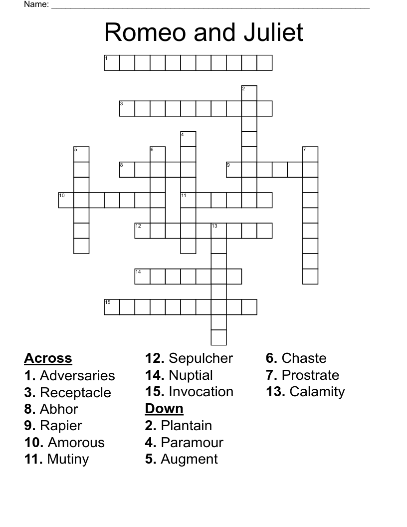 Romeo and Juliet Crossword