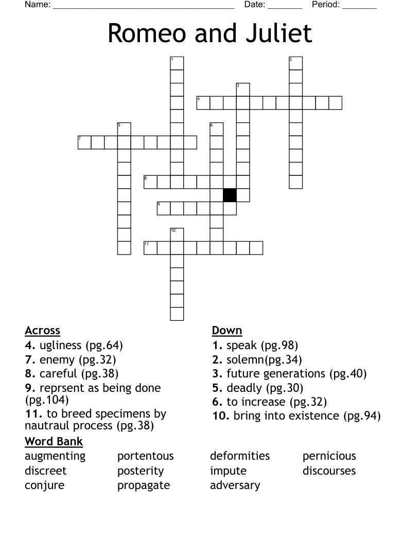 Romeo and Juliet Crossword