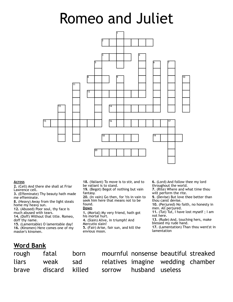 Romeo and Juliet Crossword